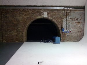 The main archway between the two main railway arch studios